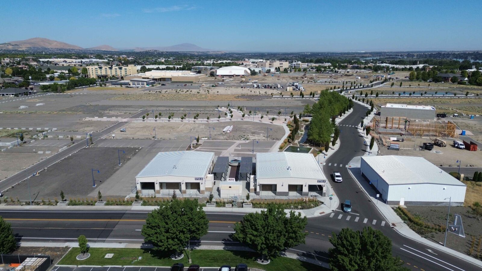 Vista Field southern gateway and the initial private-sector development.