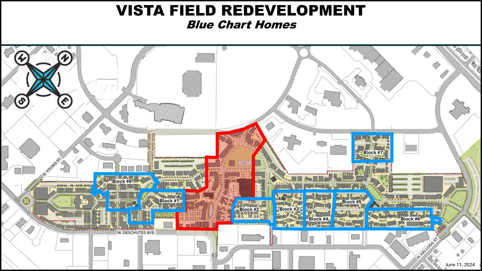 BlueChart Homes proposed block map for single-family residential homes at Vista Field.