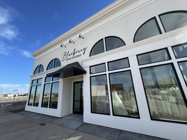 An exterior of the Blueberry Bridal building. The first business to open at Vista Field.