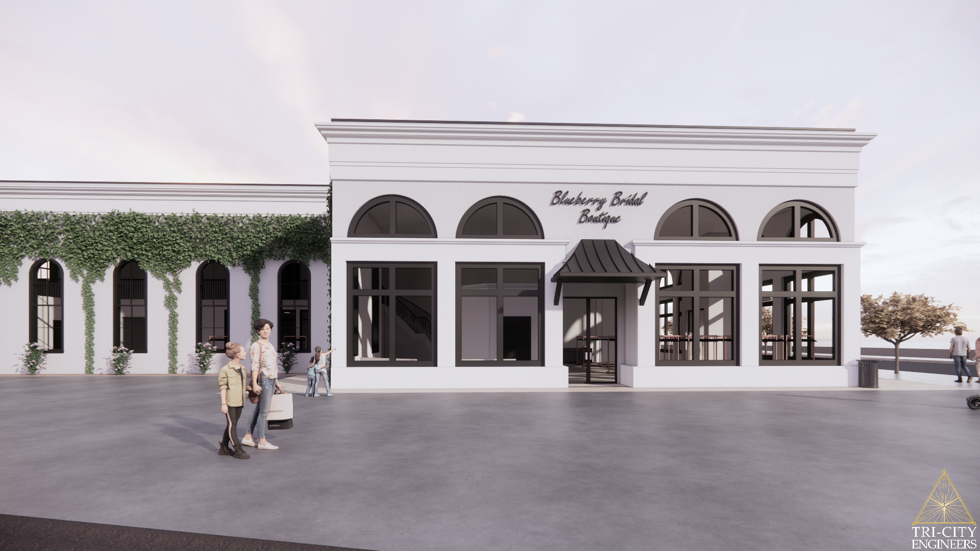 Artist's rendering of Blueberry Bridal. Owner, Amber Keller, purchased Lot 18 at Vista Field to build this retail wedding shop.