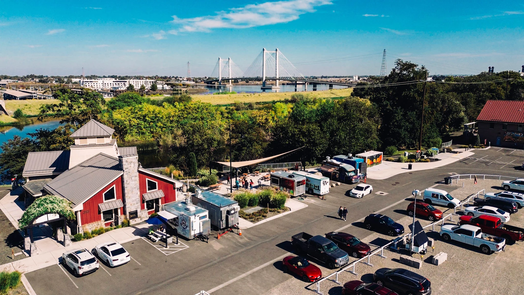 Aerial of Columbia Gardens Food Truck Plaza.