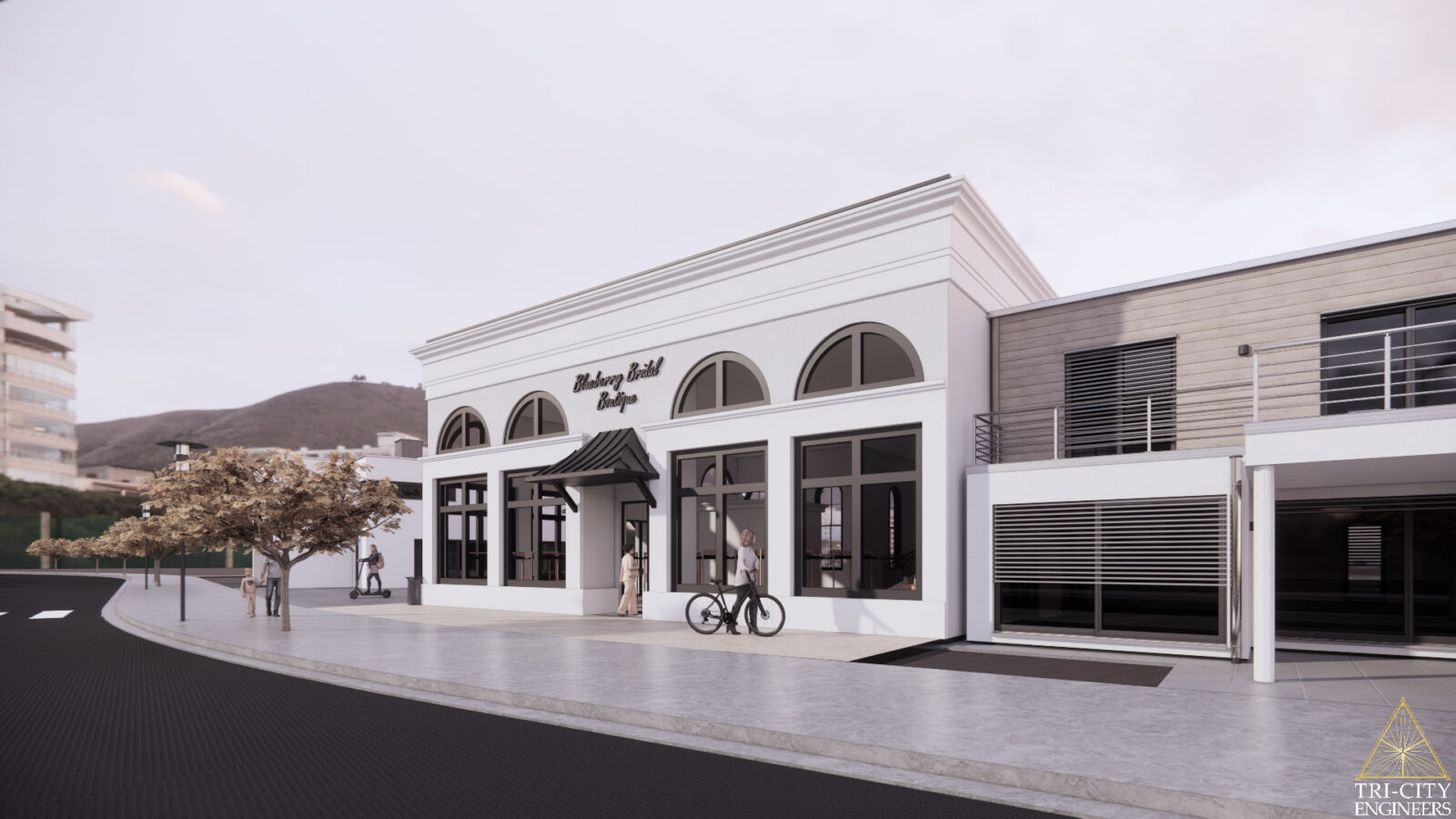 Artist's rendering of Blueberry Bridal. Owner, Amber Keller, purchased Lot 18 at Vista Field to build this retail wedding shop.