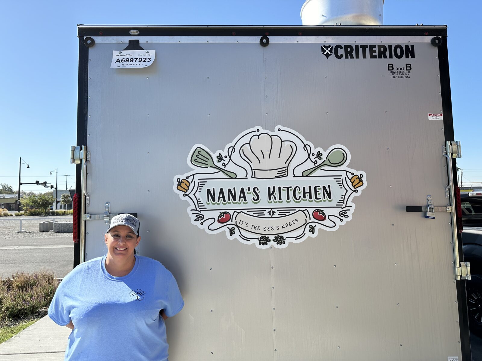 Chef Christina Schwartz stands next to her food truck at the Columbia Gardens Food Truck Plaza.