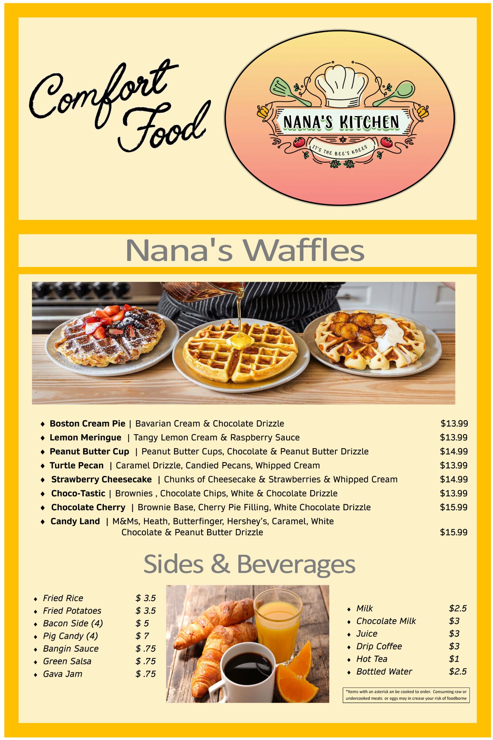 The second page of Nana's Kitchen food truck's menu.