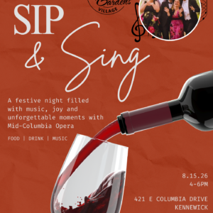 Sip & Sing Event Flyer at Columbia Gardens 8.15.26