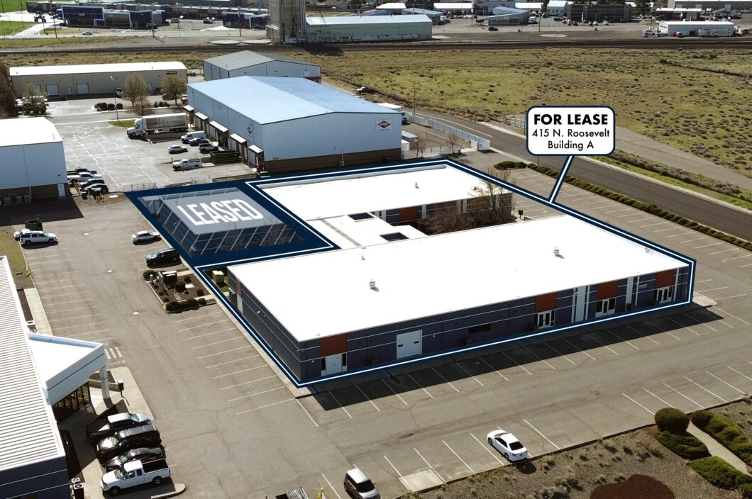 Vista Field Development Building aerial with a graphic outline marking Building A for lease.