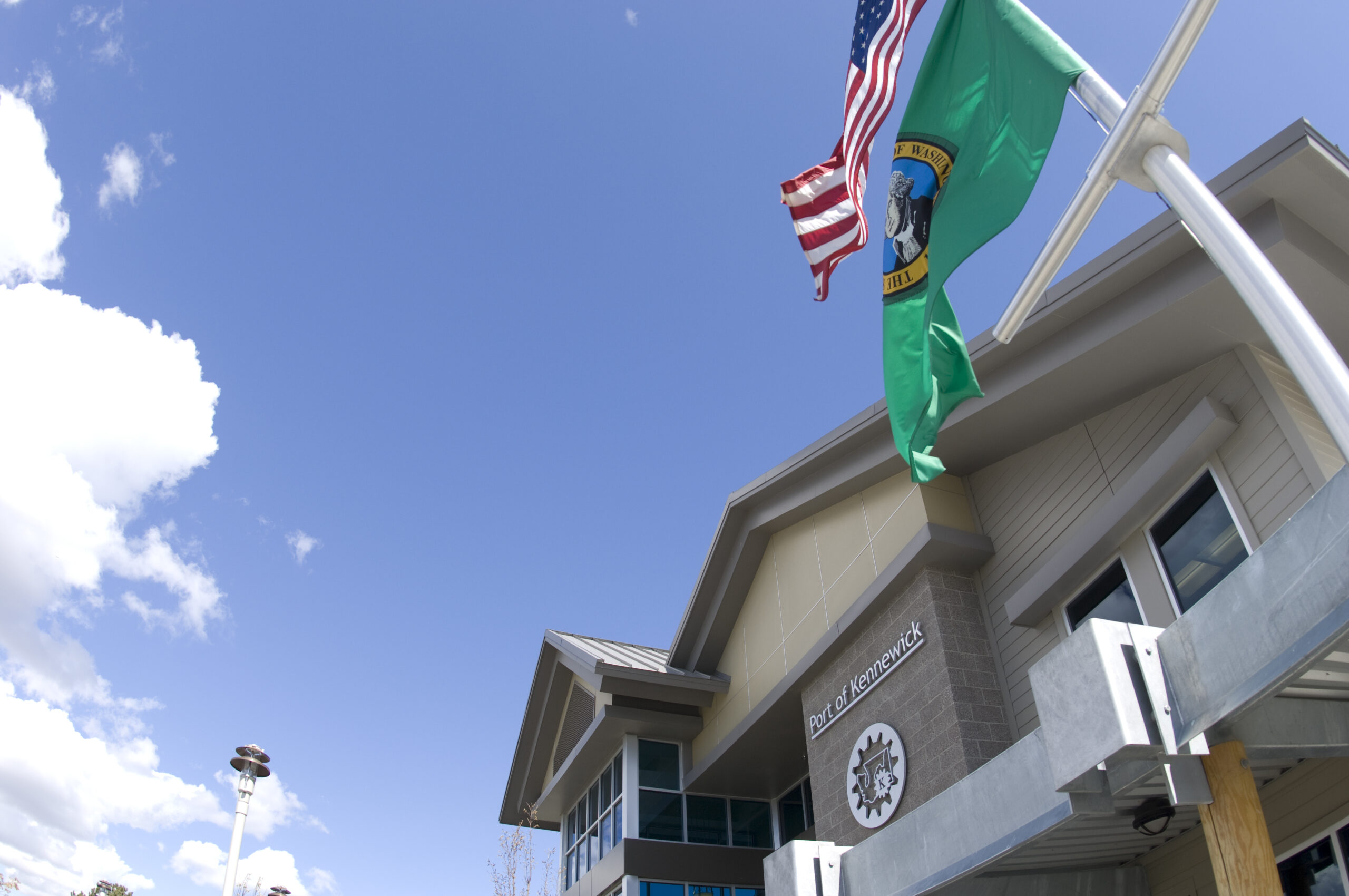 Front of the Port of Kennewick offices building on Clover Island.