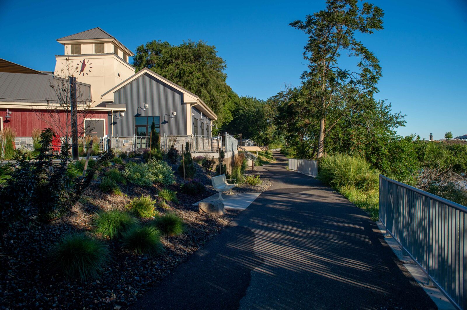 Public pathway at Columbia Gardens behind the winery tasting rooms buildings.